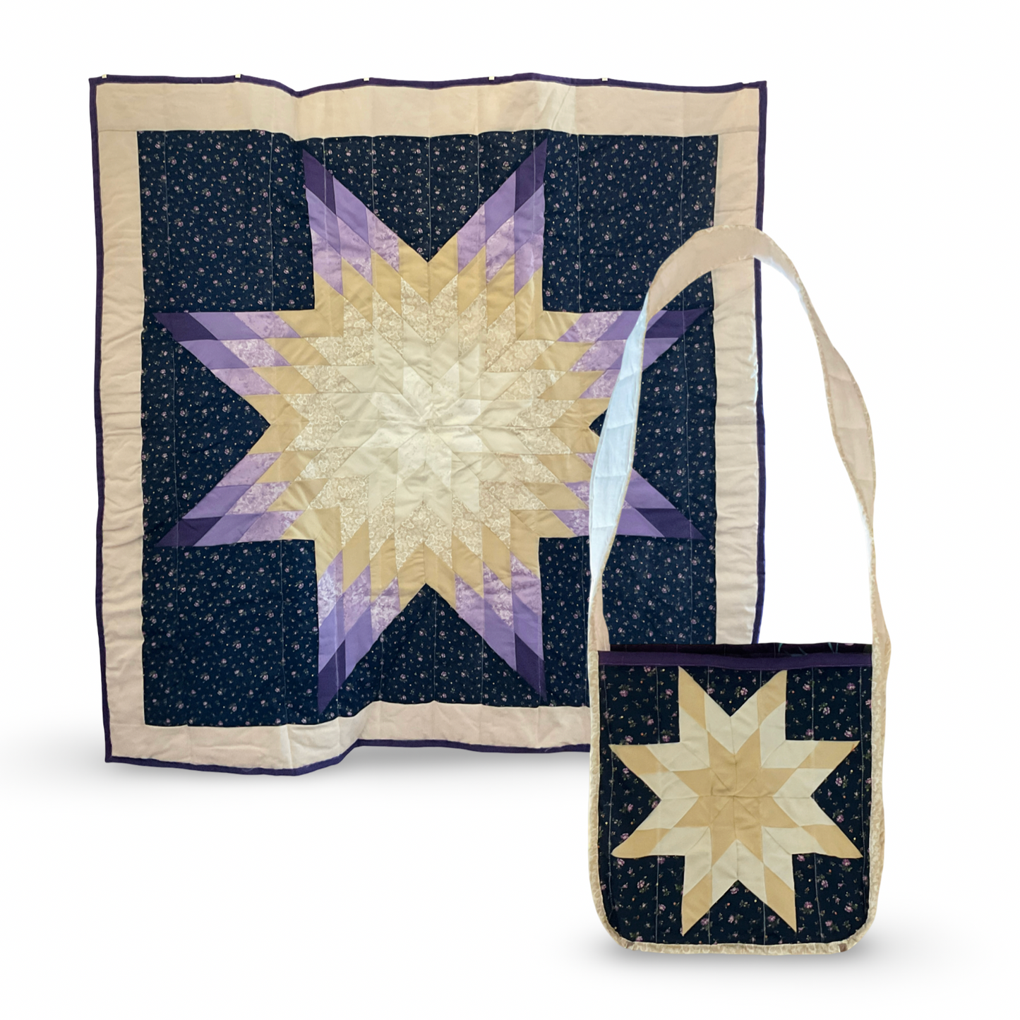 CR Purple/Gold Baby Star Quilt & Bag Set