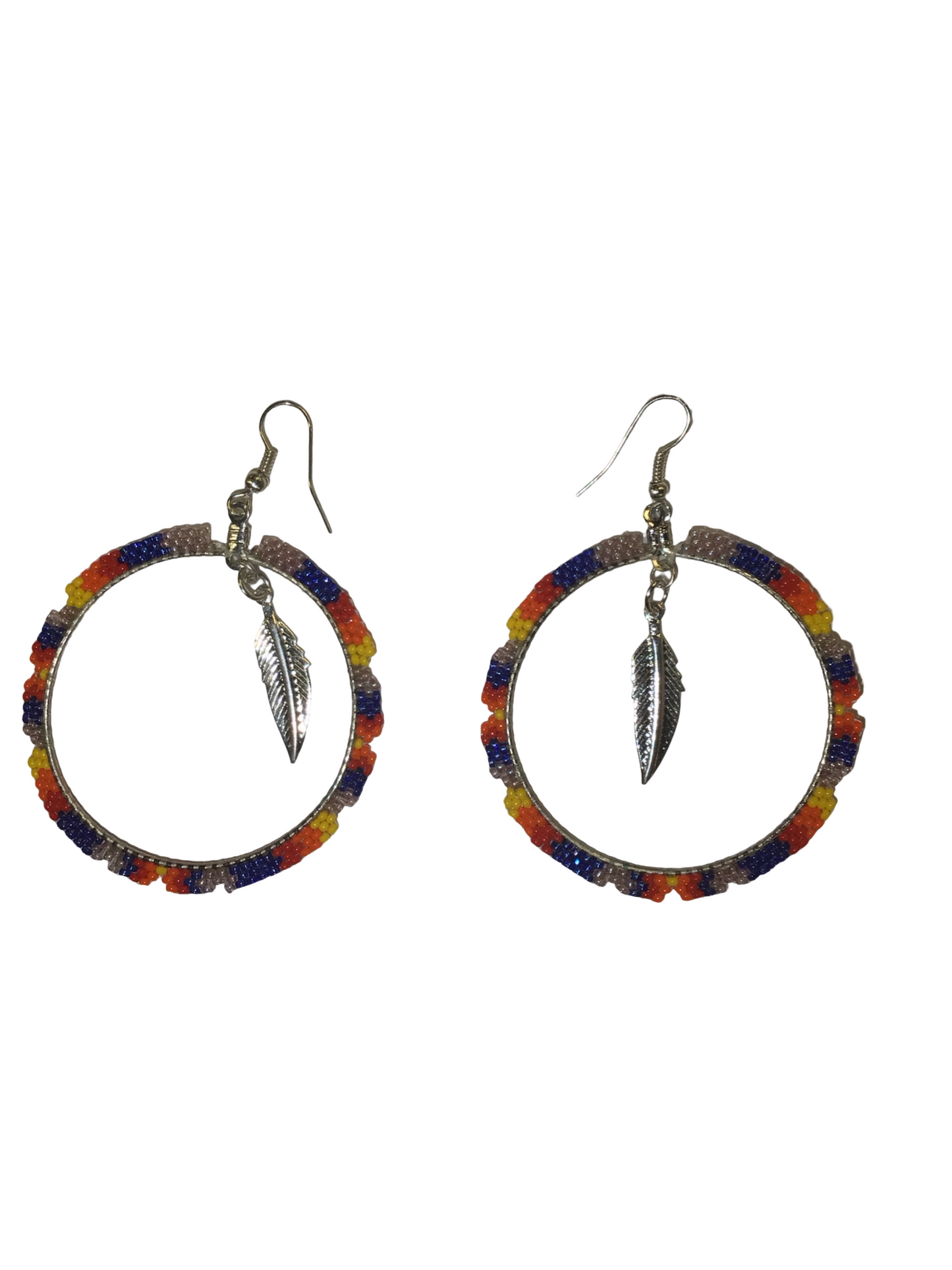 WYH Beaded Hoop Earrings with Feather Charm