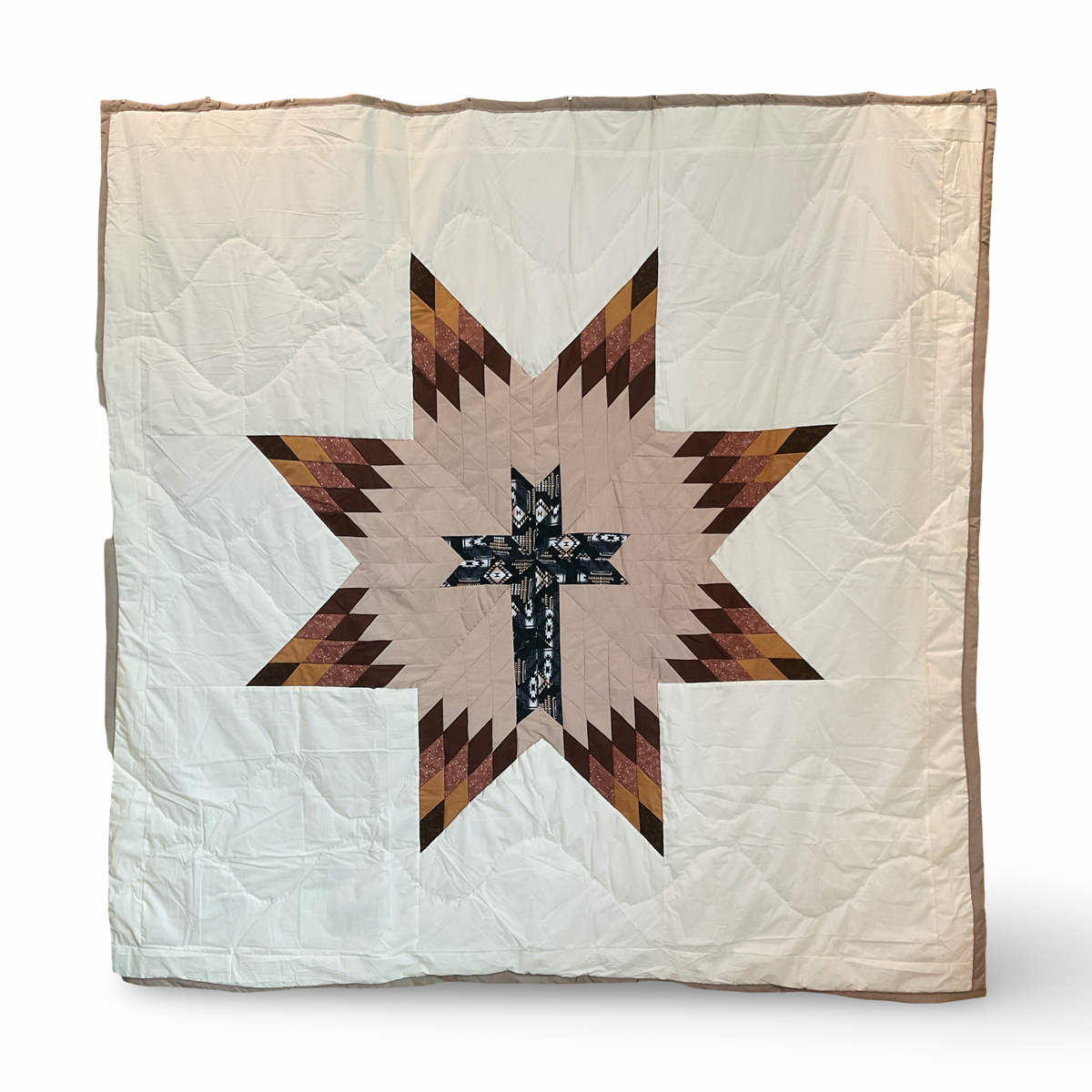 KHP Tan Cross Queen Cotton Star Quilt