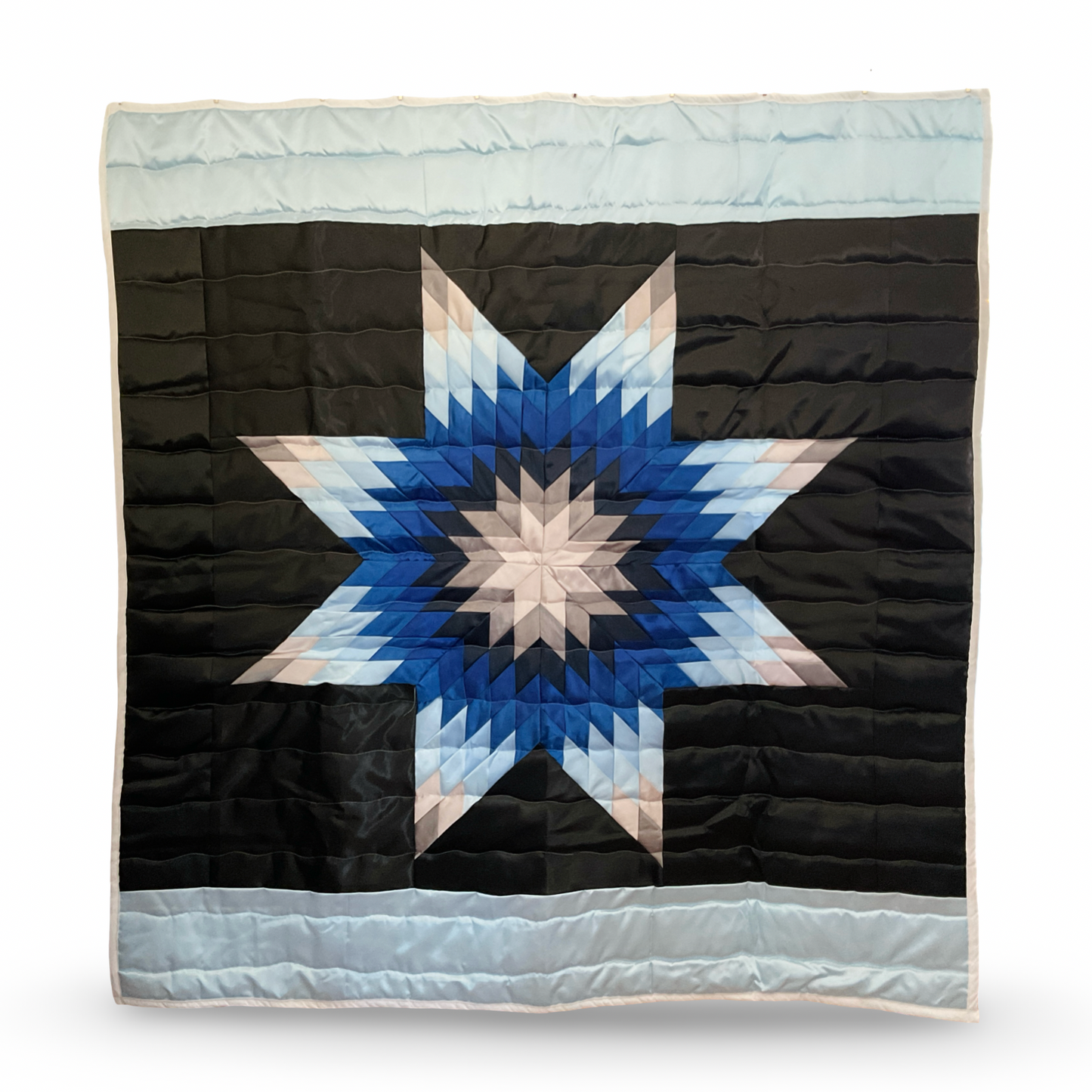 JBE Black/Sky Blue Queen Satin Star Quilt
