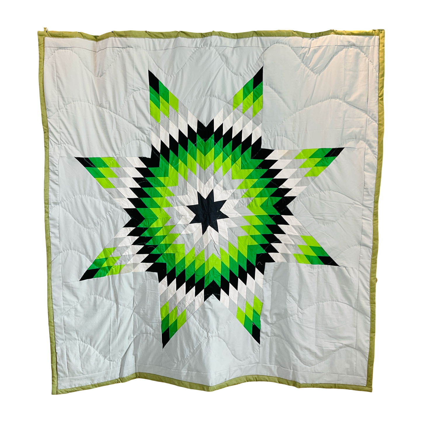 LB Green/White Queen Star Quilt