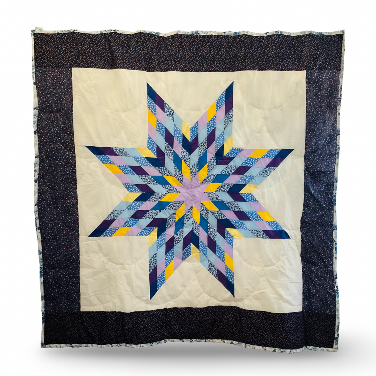LB Blue Floral Cotton Queen Star Quilt