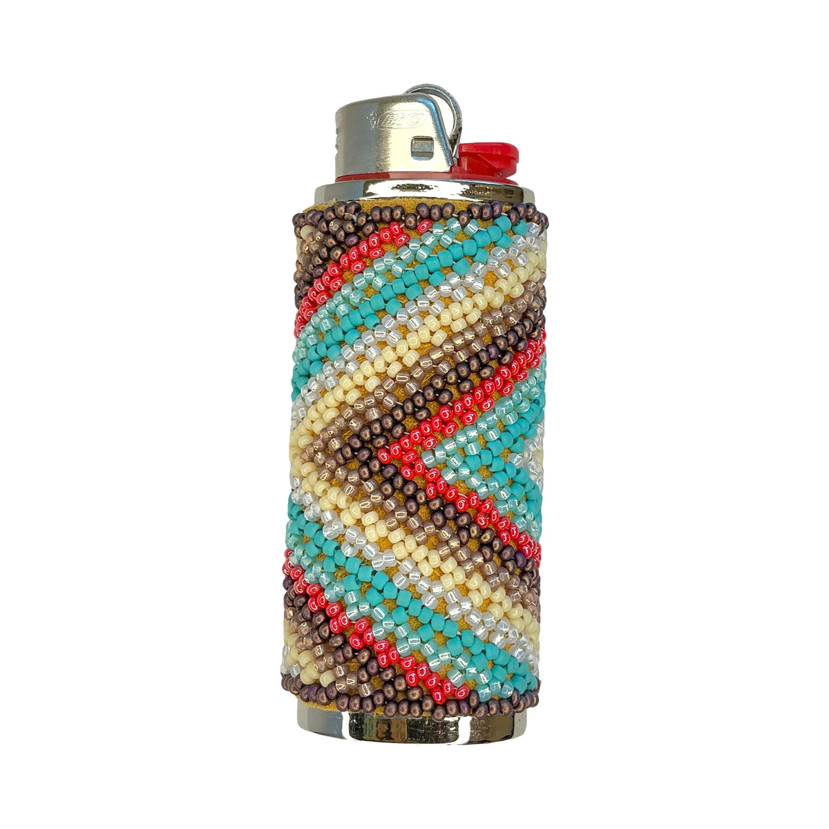LZ Tan & Light Blue Beaded Lighter Case