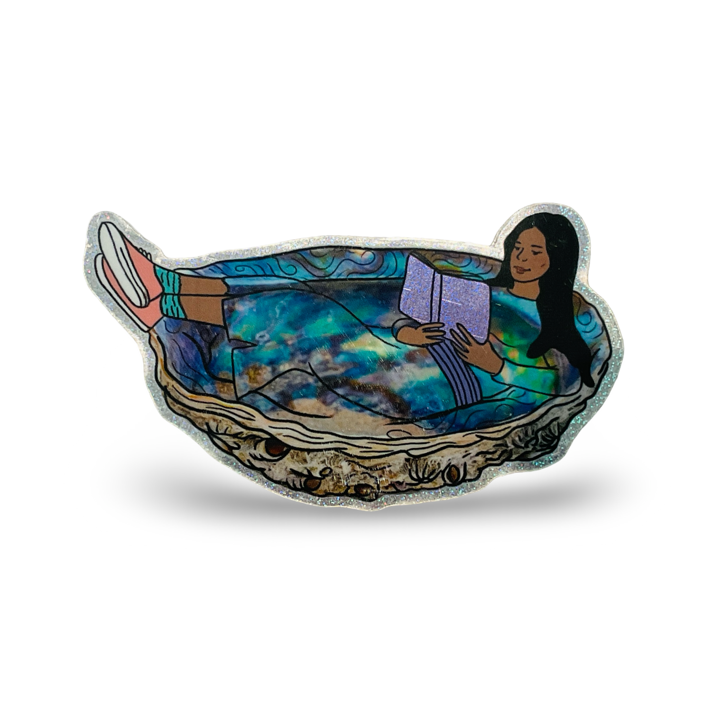 Abalone Grrrl Reading Holo Sticker