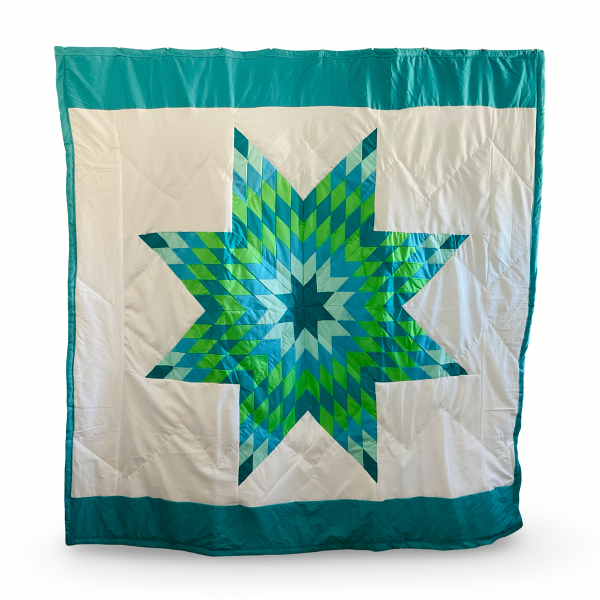 LB Turquoise & Green Cotton Queen Star Quilt