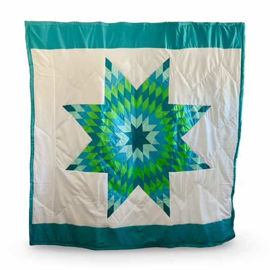 LB Turquoise & Green Cotton Queen Star Quilt
