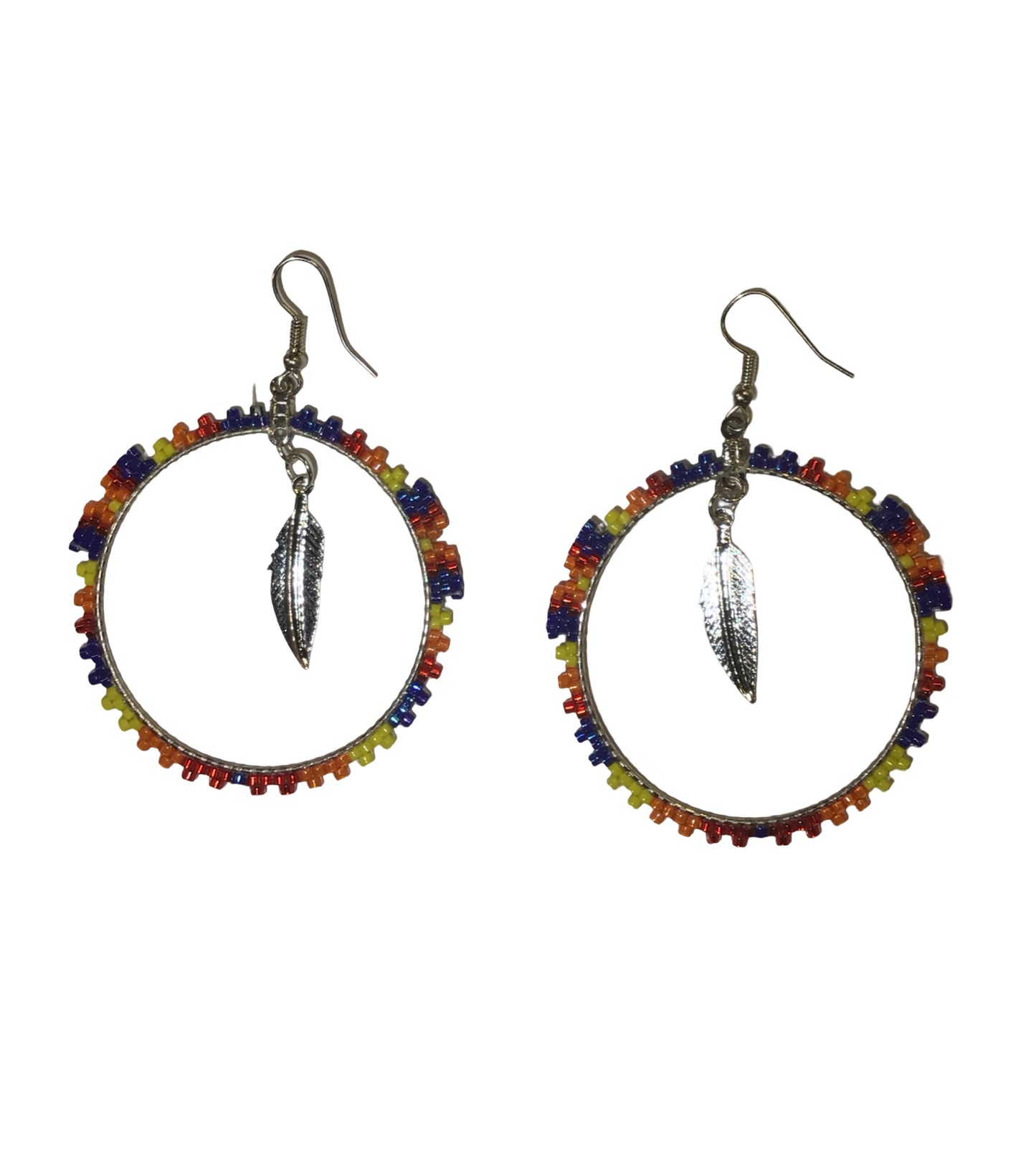 WYH Beaded Hoop Earrings with Feather Charm