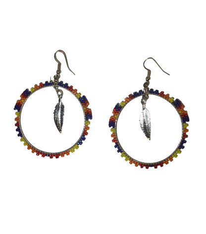 WYH Beaded Hoop Earrings with Feather Charm