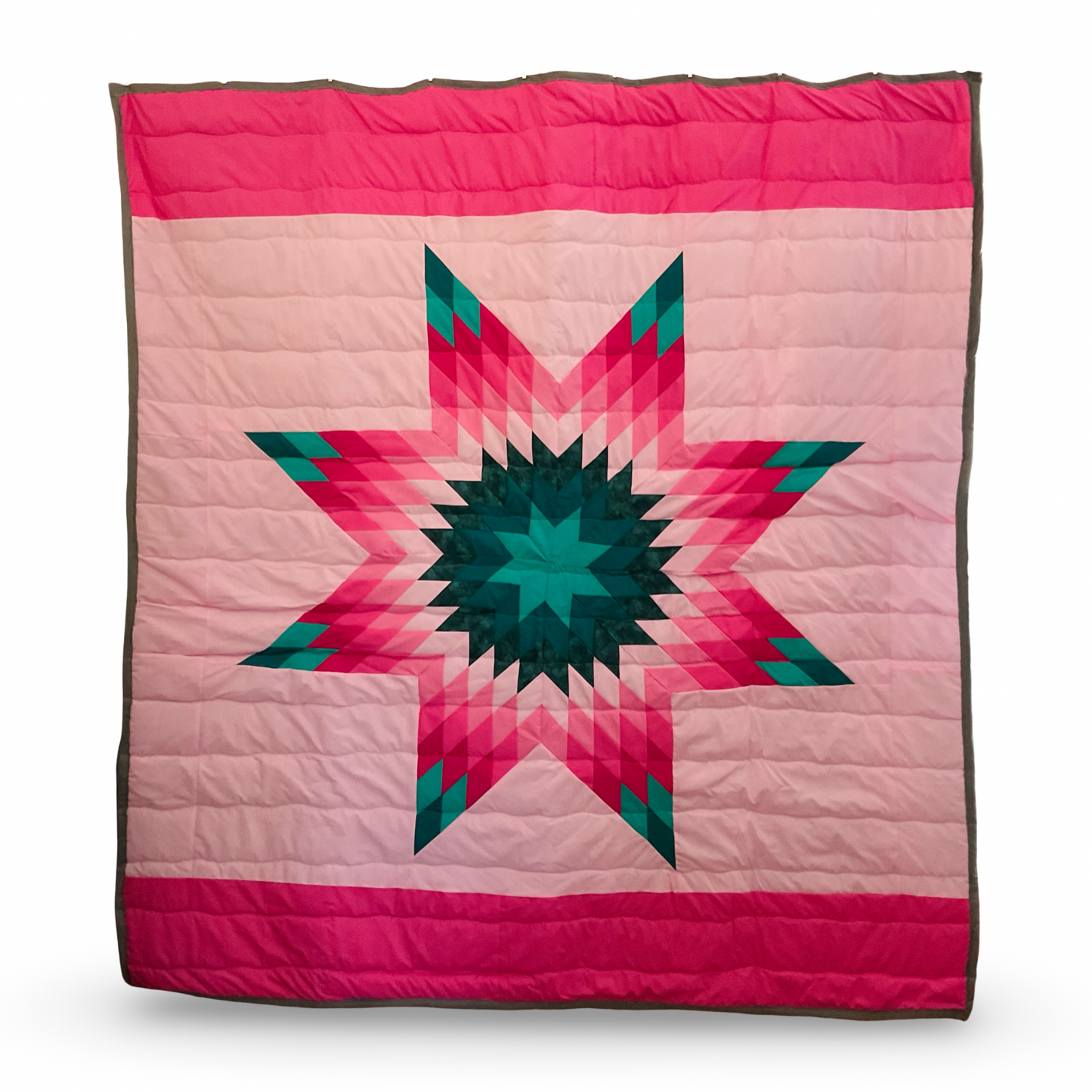 JBE Pink/Turquoise Queen Cotton Star Quilt