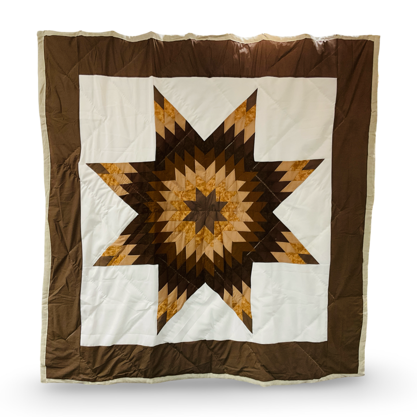 KHP White/Brown Queen Star Quilt