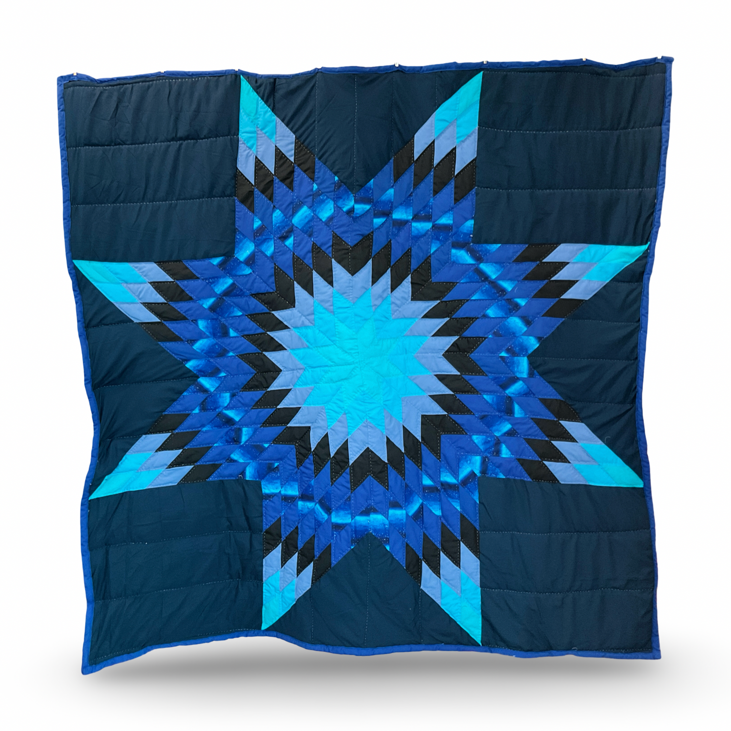 CEH Dark Blue Queen Cotton Star Quilt