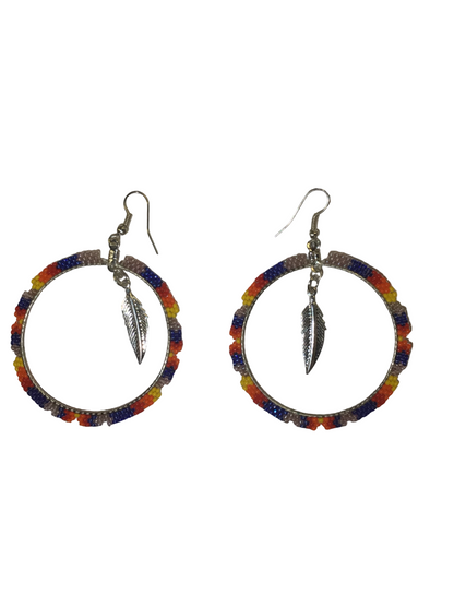WYH Beaded Hoop Earrings with Feather Charm