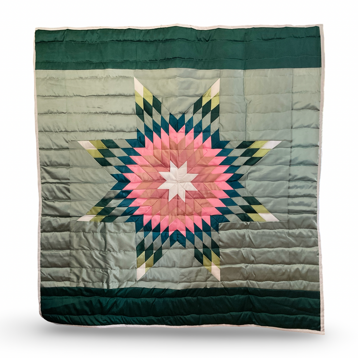 JBE Sage/Forest Green Queen Satin Star Quilt