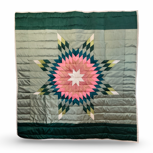 JBE Sage/Forest Green Queen Satin Star Quilt