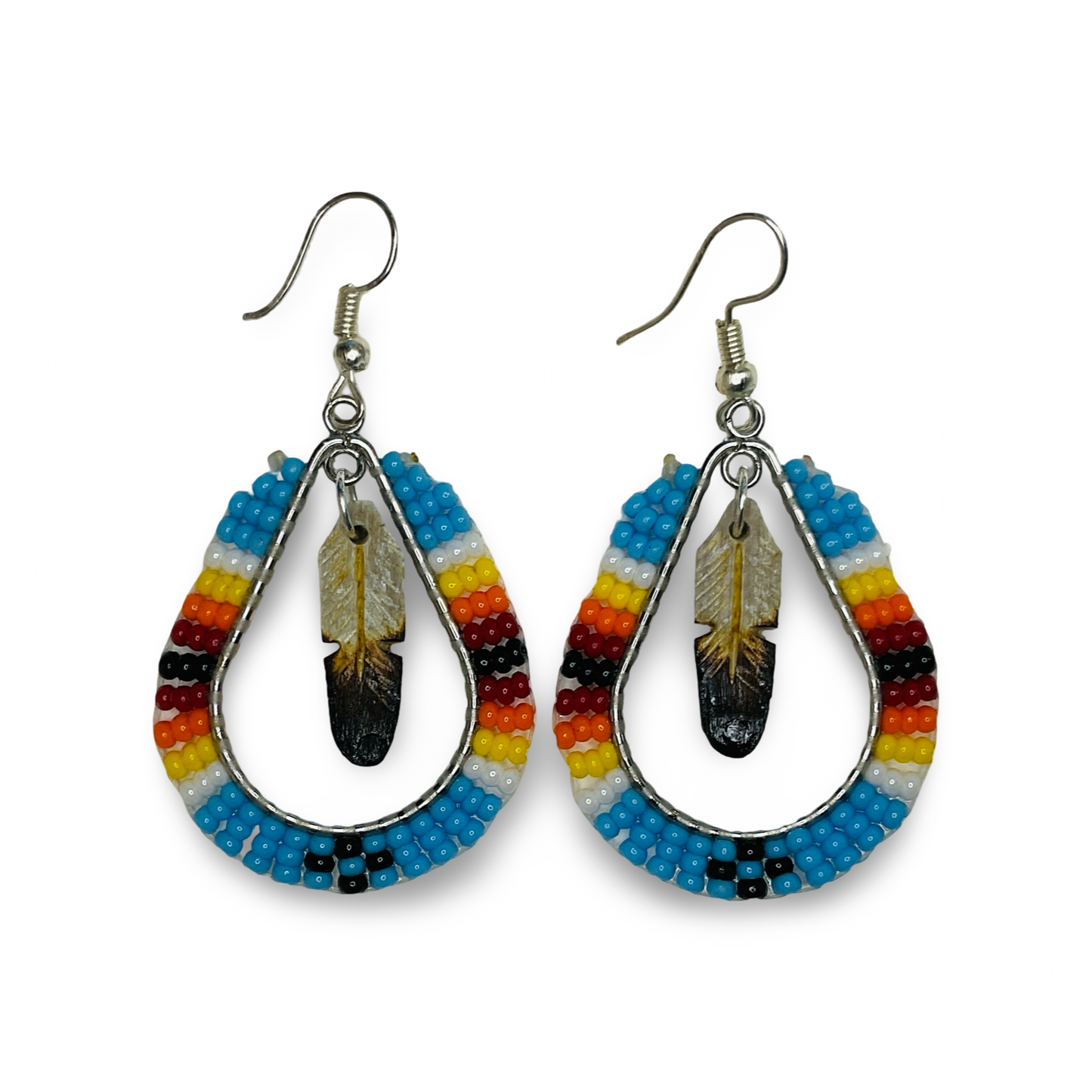 DYH Beaded Teardrop Earrings w Feather