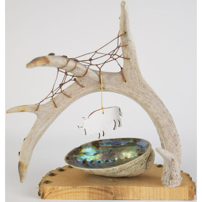 Deer Horn Sage Holder, Dream Catcher (Brass Tacks)