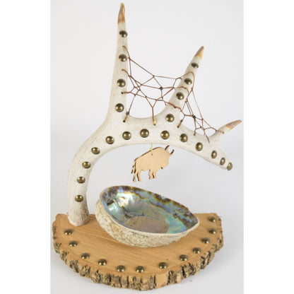 Deer Horn Sage Holder, Dream Catcher (Brass Tacks)