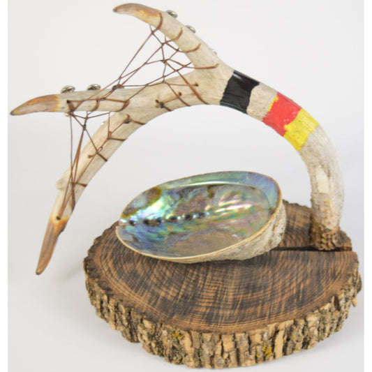 Deer Horn Sage Holder, Dream Catcher (Silver Tacks)