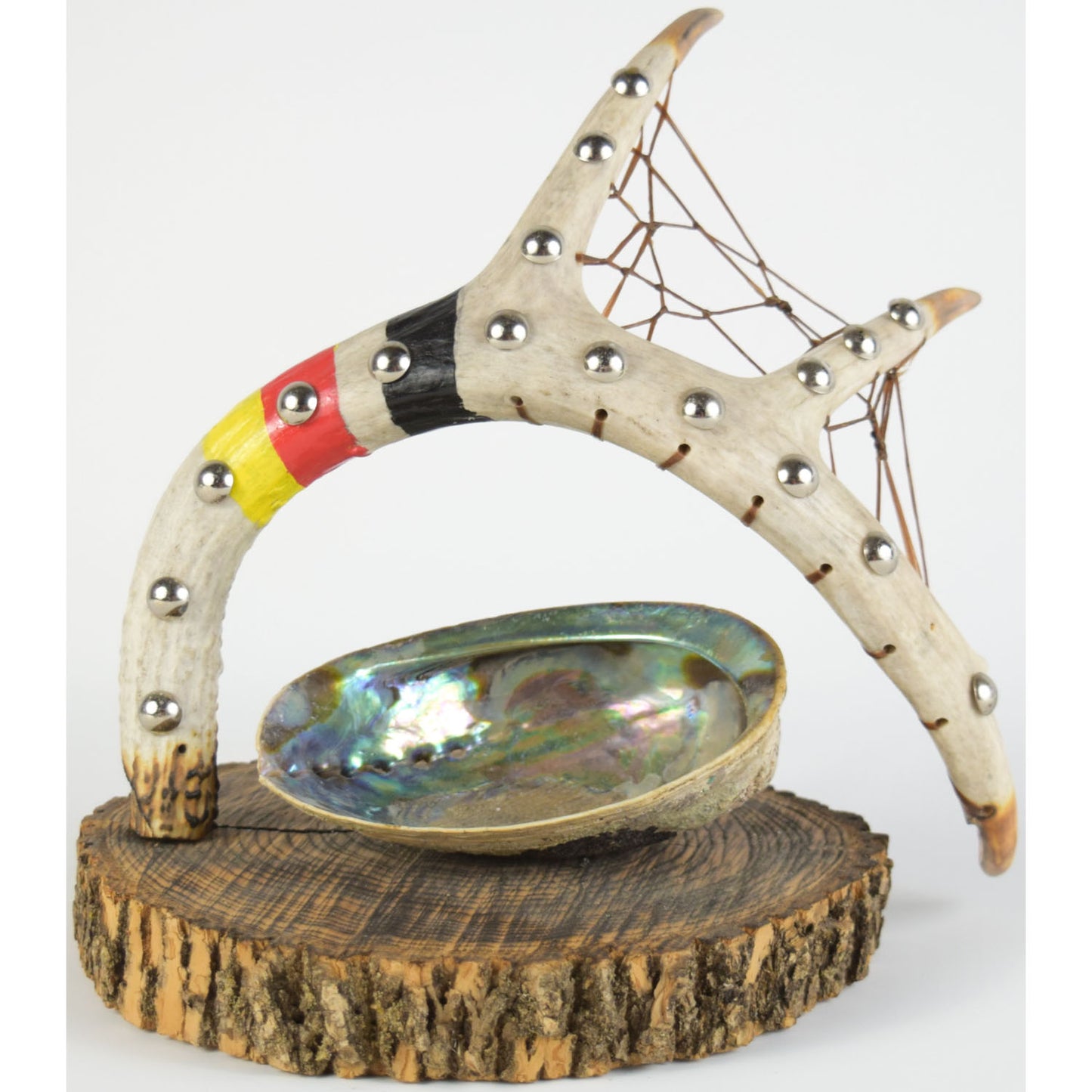 Deer Horn Sage Holder, Dream Catcher (Silver Tacks)
