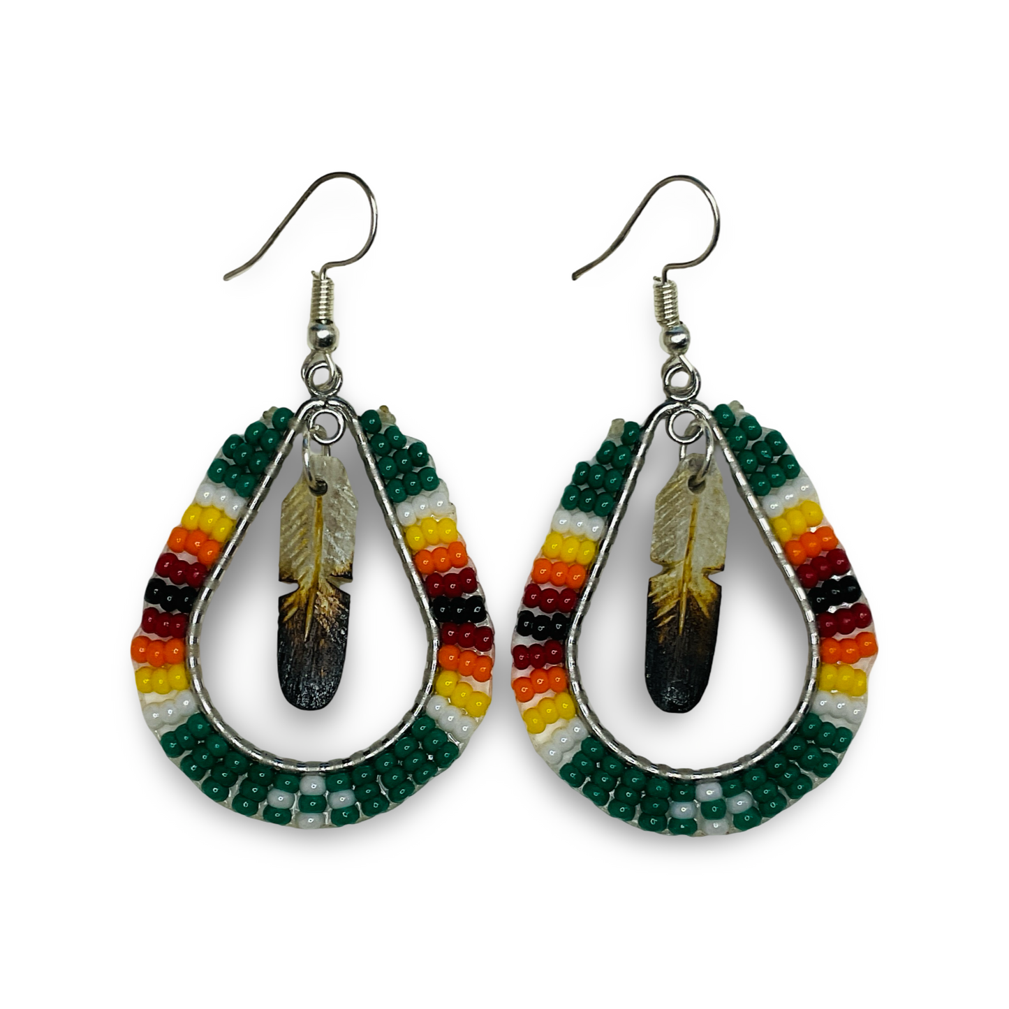 DYH Beaded Teardrop Earrings w Feather