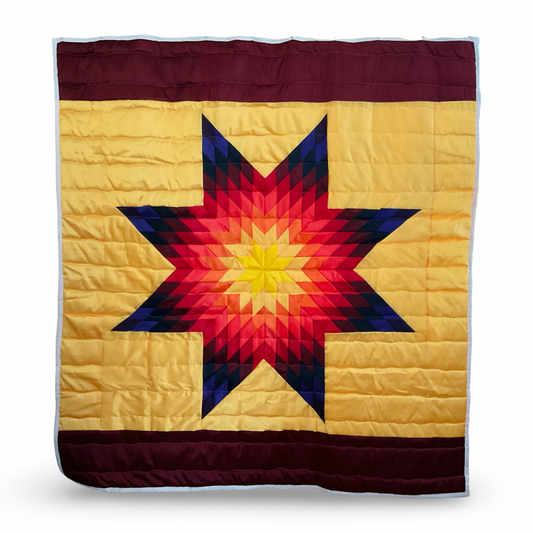 JBE Maroon/Yellow Queen Satin Star Quilt