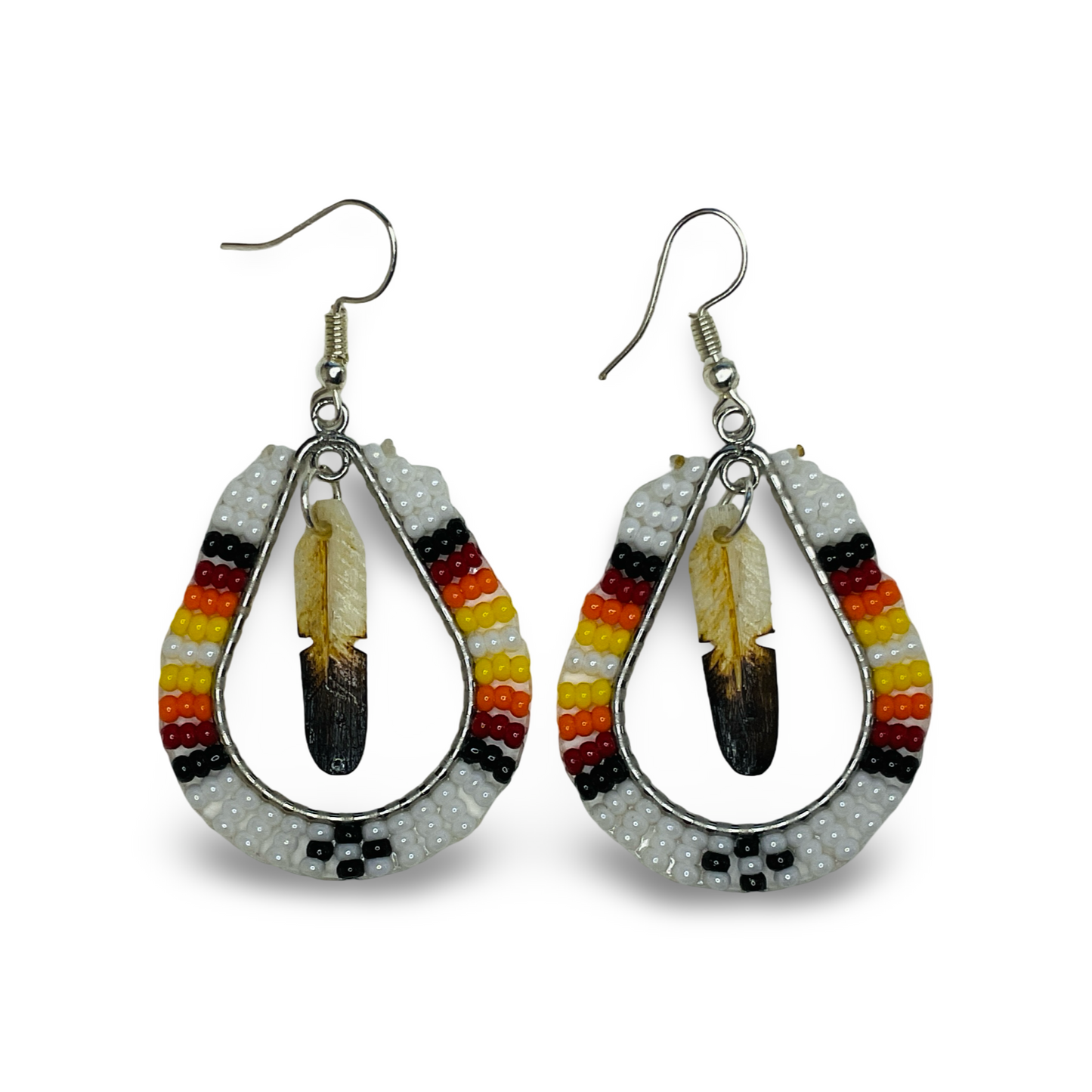 DYH Beaded Teardrop Earrings w Feather