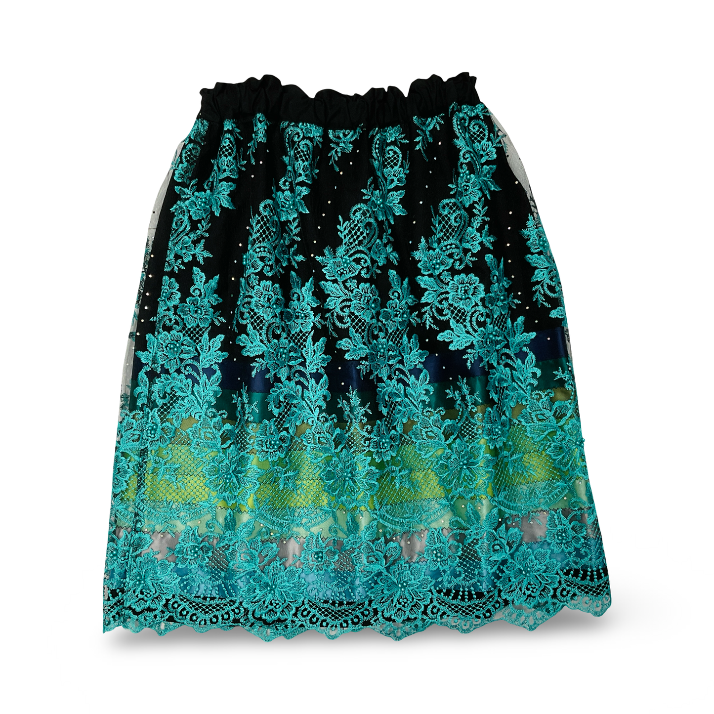 WL Girls 10/12 Black & Teal Overlay Ribbon Skirt