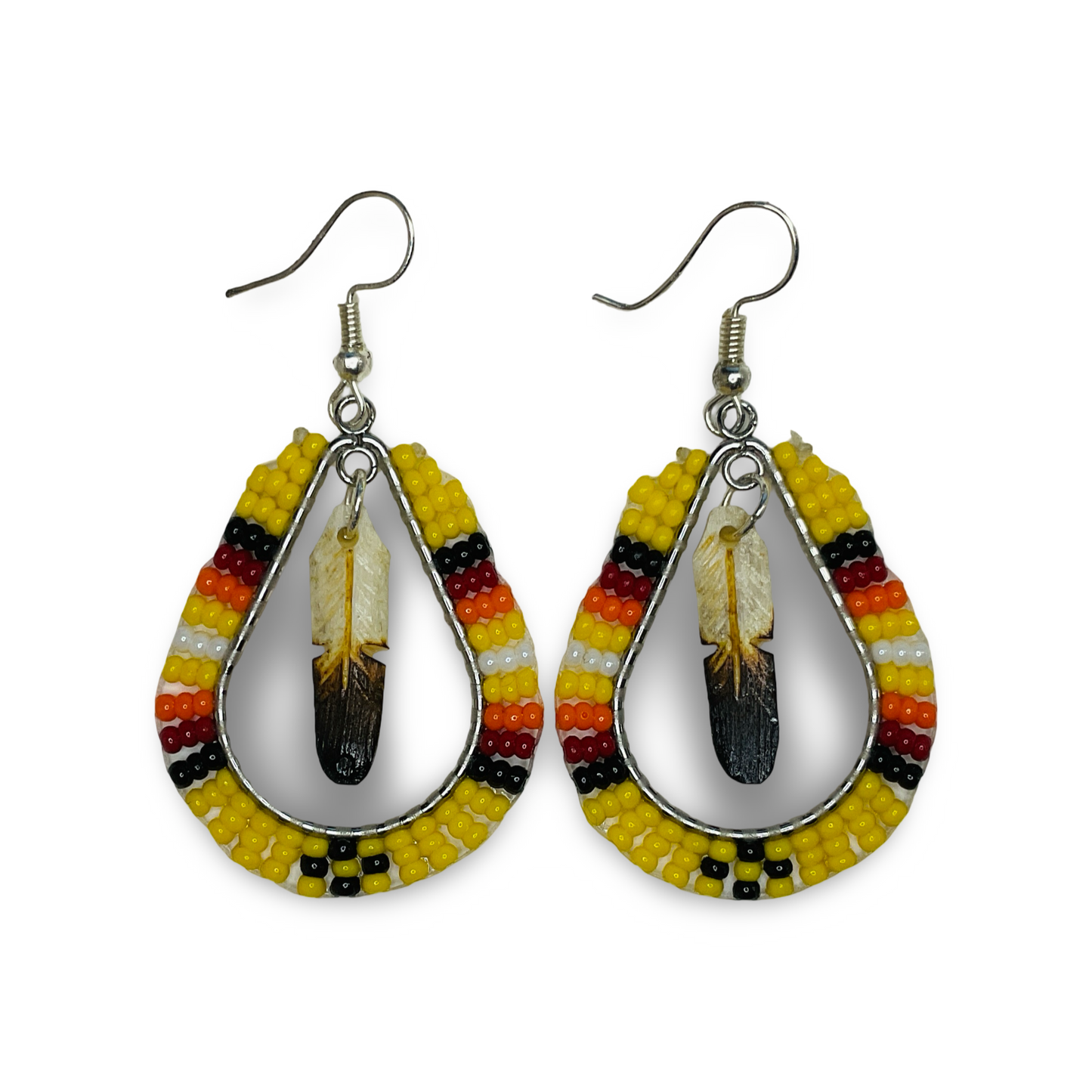 DYH Beaded Teardrop Earrings w Feather