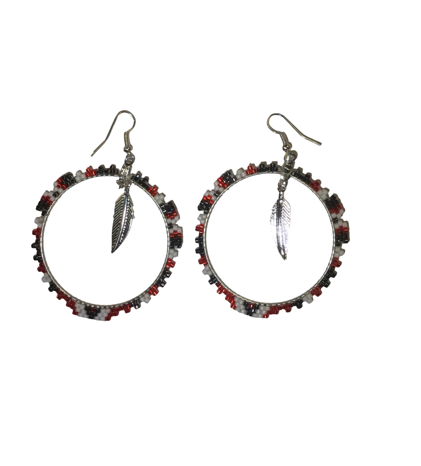 WYH Beaded Hoop Earrings with Feather Charm