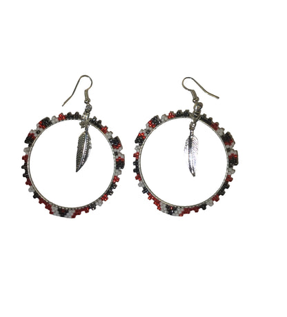 WYH Beaded Hoop Earrings with Feather Charm
