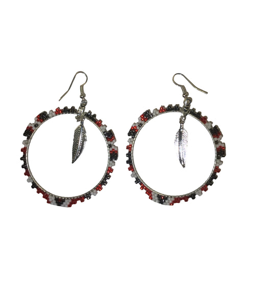 WYH Beaded Hoop Earrings with Feather Charm