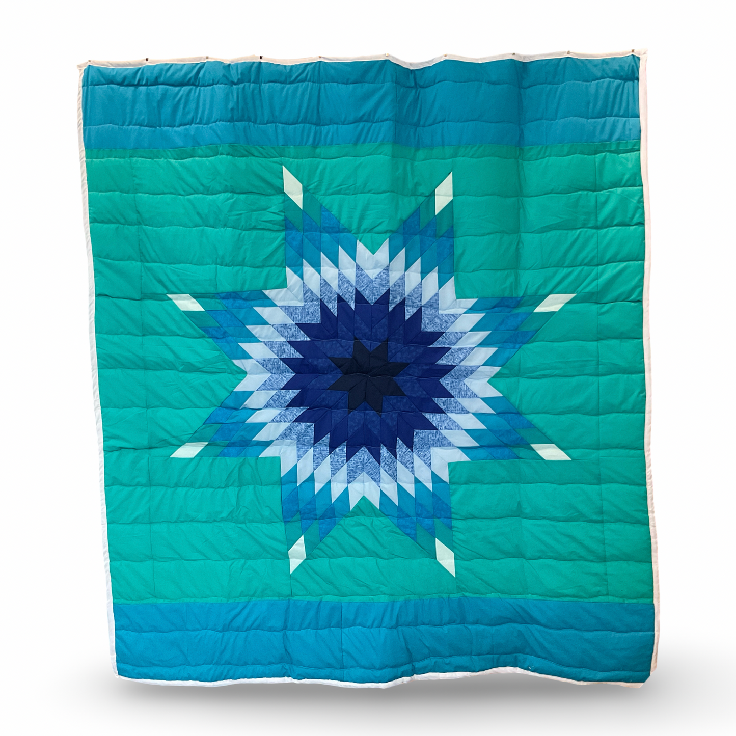 JBE Dark Blue & Turquoise Queen Cotton Star Quilt