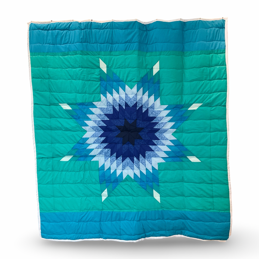 JBE Dark Blue & Turquoise Queen Cotton Star Quilt