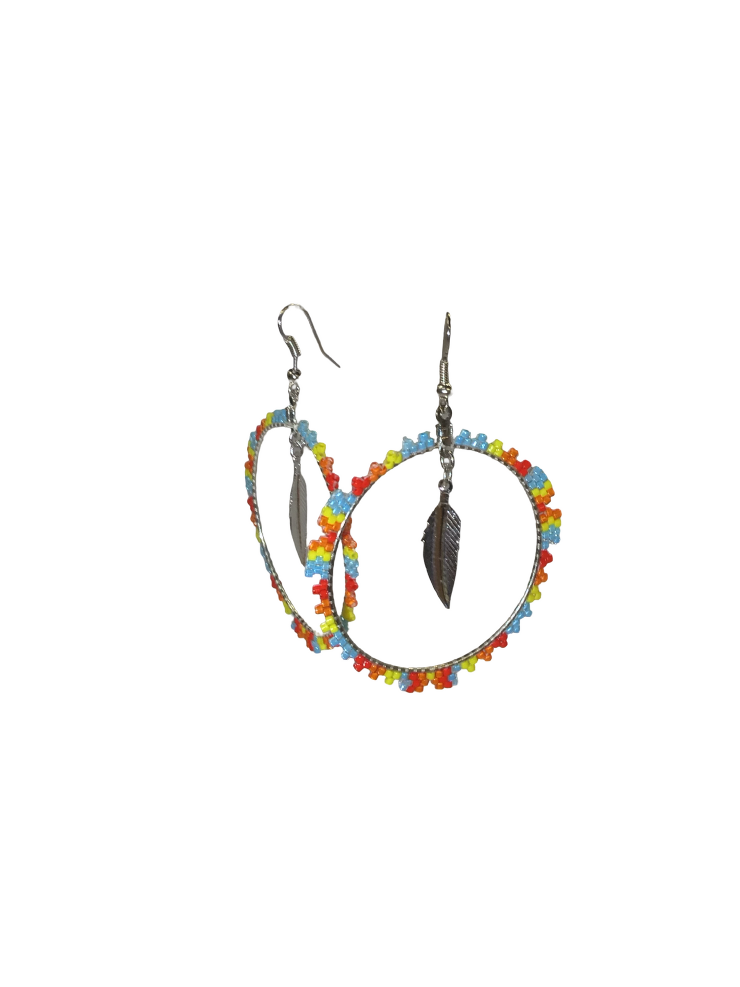 WYH Beaded Hoop Earrings with Feather Charm