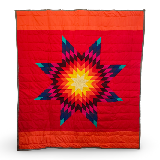 JBE Orange/Red Queen Cotton Star Quilt