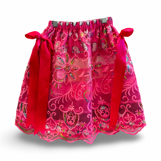 WL 4T Hot Pink Ribbon Skirt w/ Overlay