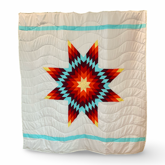 SC Turquoise Sunrise Queen Cotton Star Quilt