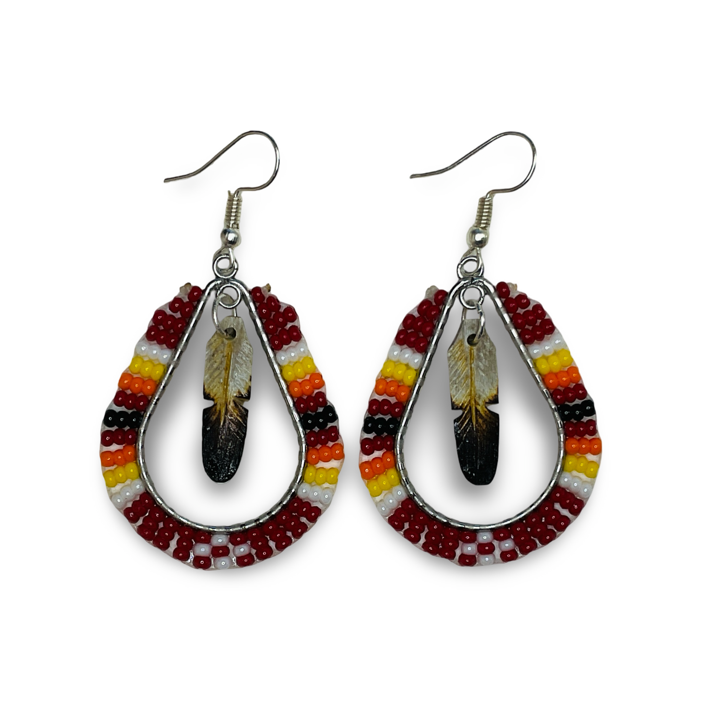 DYH Beaded Teardrop Earrings w Feather