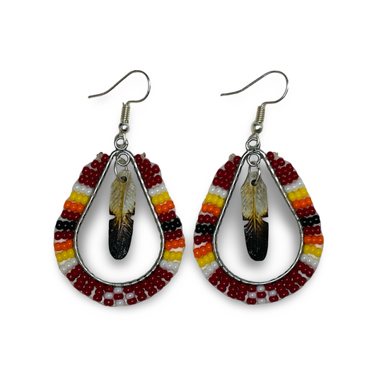 DYH Beaded Teardrop Earrings w Feather