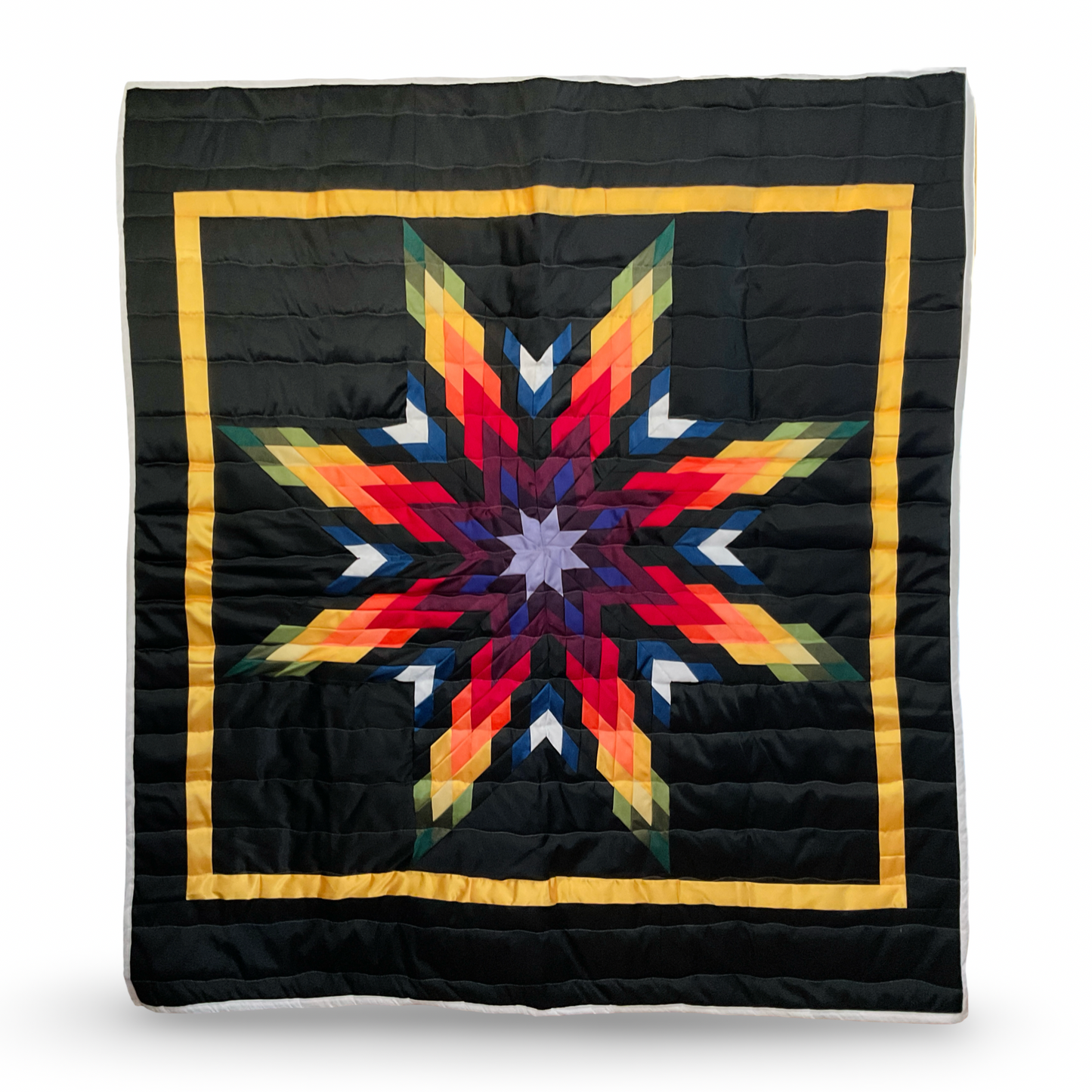 JBE Black Rainbow Ribbon Satin Star Quilt