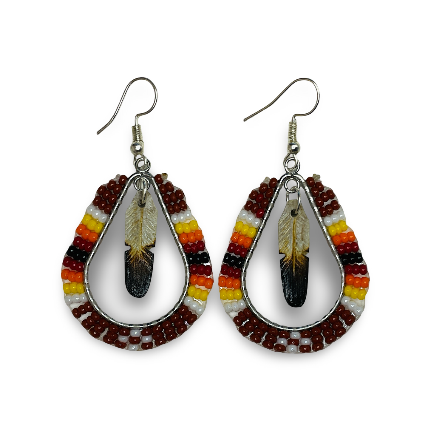 DYH Beaded Teardrop Earrings w Feather