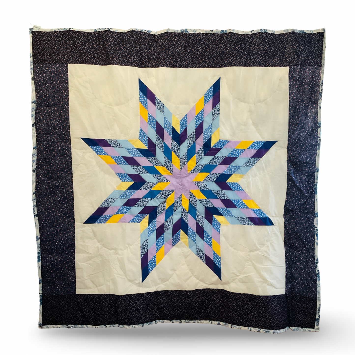 LB Blue Floral Cotton Queen Star Quilt