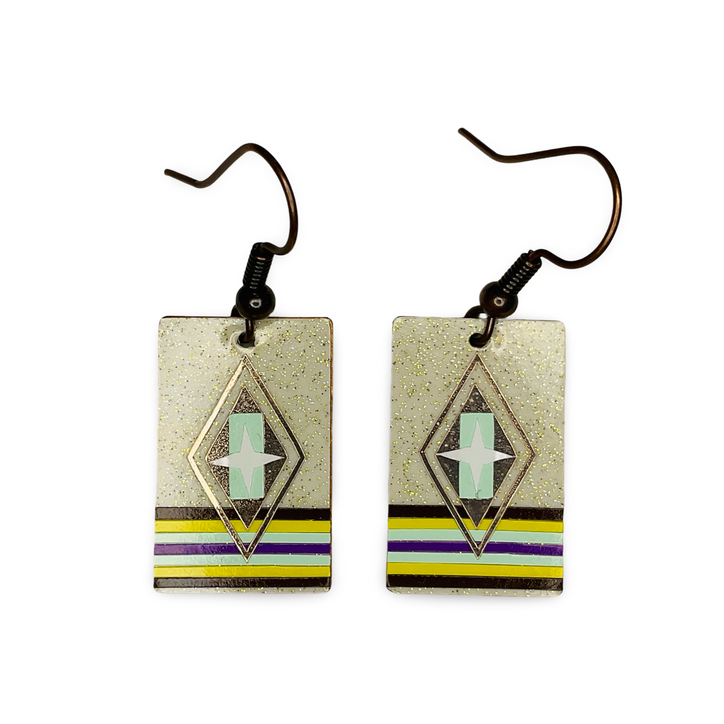 WW Small Rectangle Vinyl on Metal Earrings