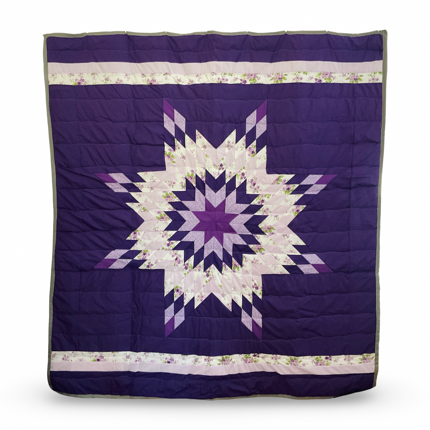 JBE Purple Floral Queen Cotton Star Quilt