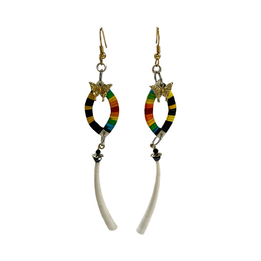 Mini Oval Quill & Dentalium Earrings