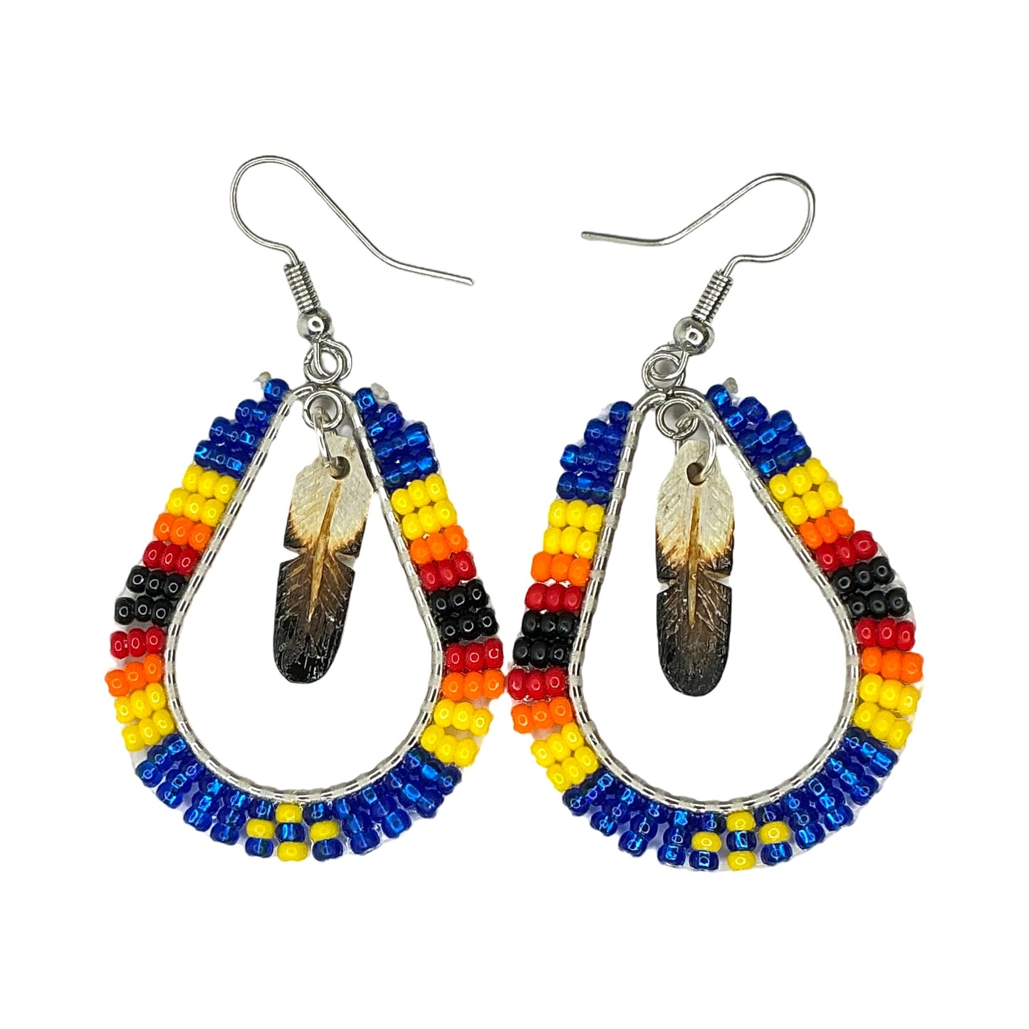 DYH Beaded Teardrop Earrings w Feather