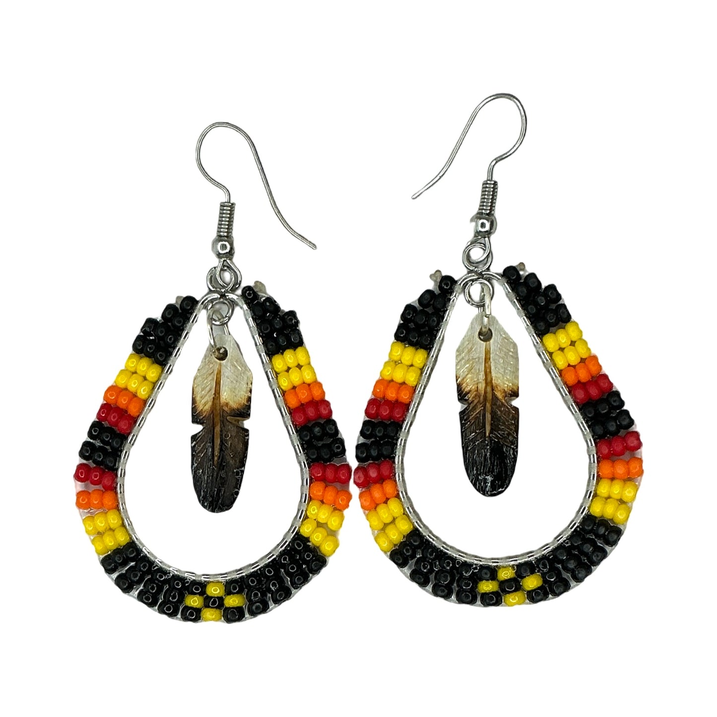 DYH Beaded Teardrop Earrings w Feather
