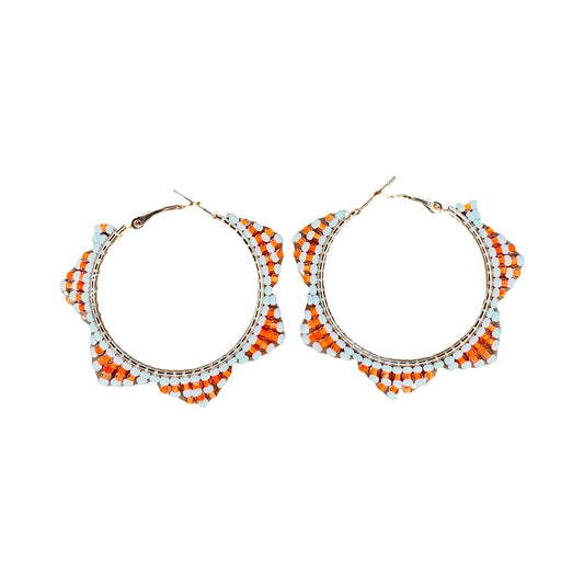 LZ Orange & White Peyote Stitch Hoop Earrings