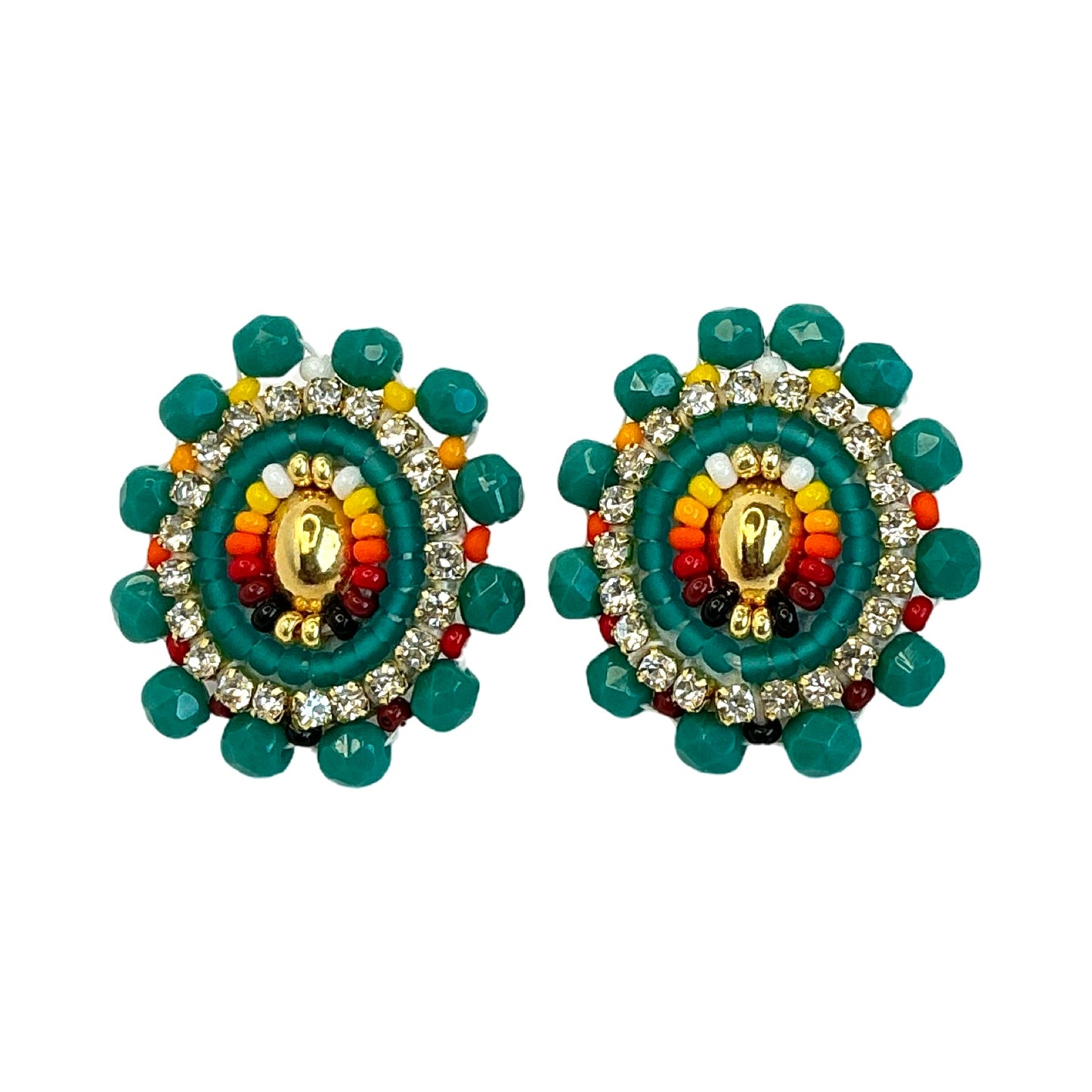 BBB Faceted Beaded Cab Earrings (Gold)