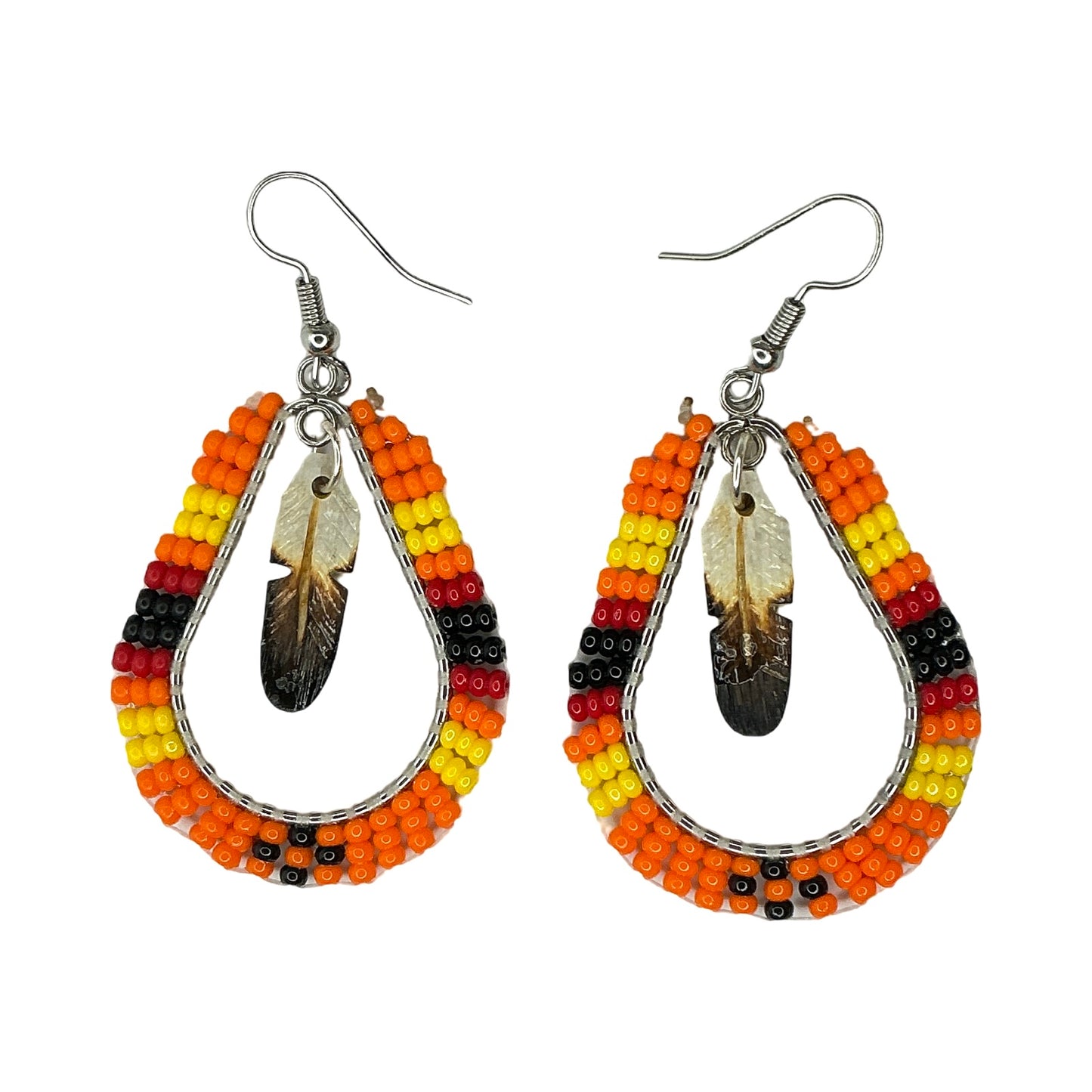 DYH Beaded Teardrop Earrings w Feather